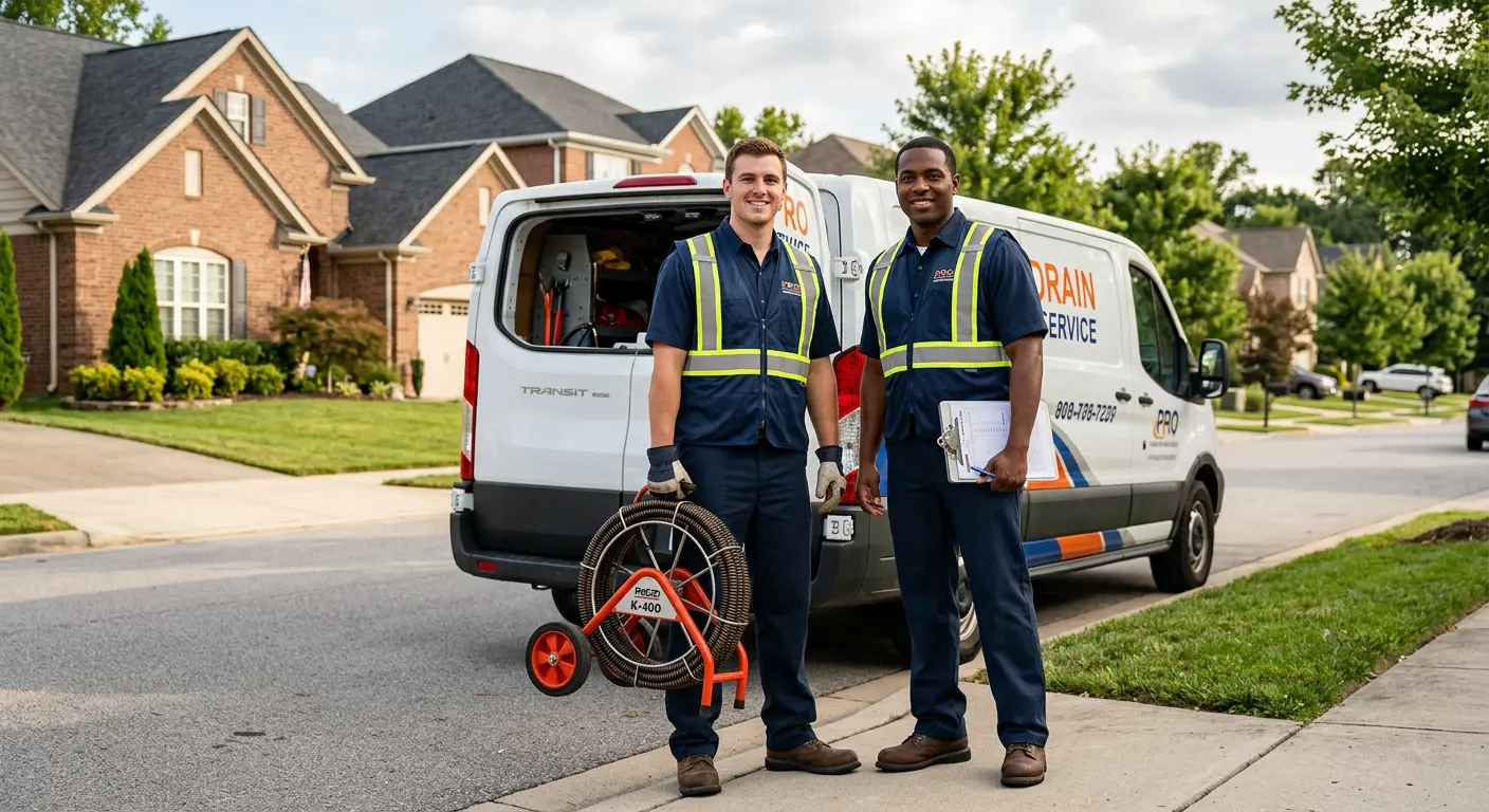 Sewer and drain service team with equipment ready for work in North Port
